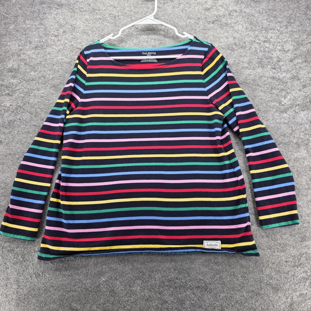 Talbots Shirt Womens 1X Multicolor Stripe Long Sleeve Authentic Patch Tee Cotton